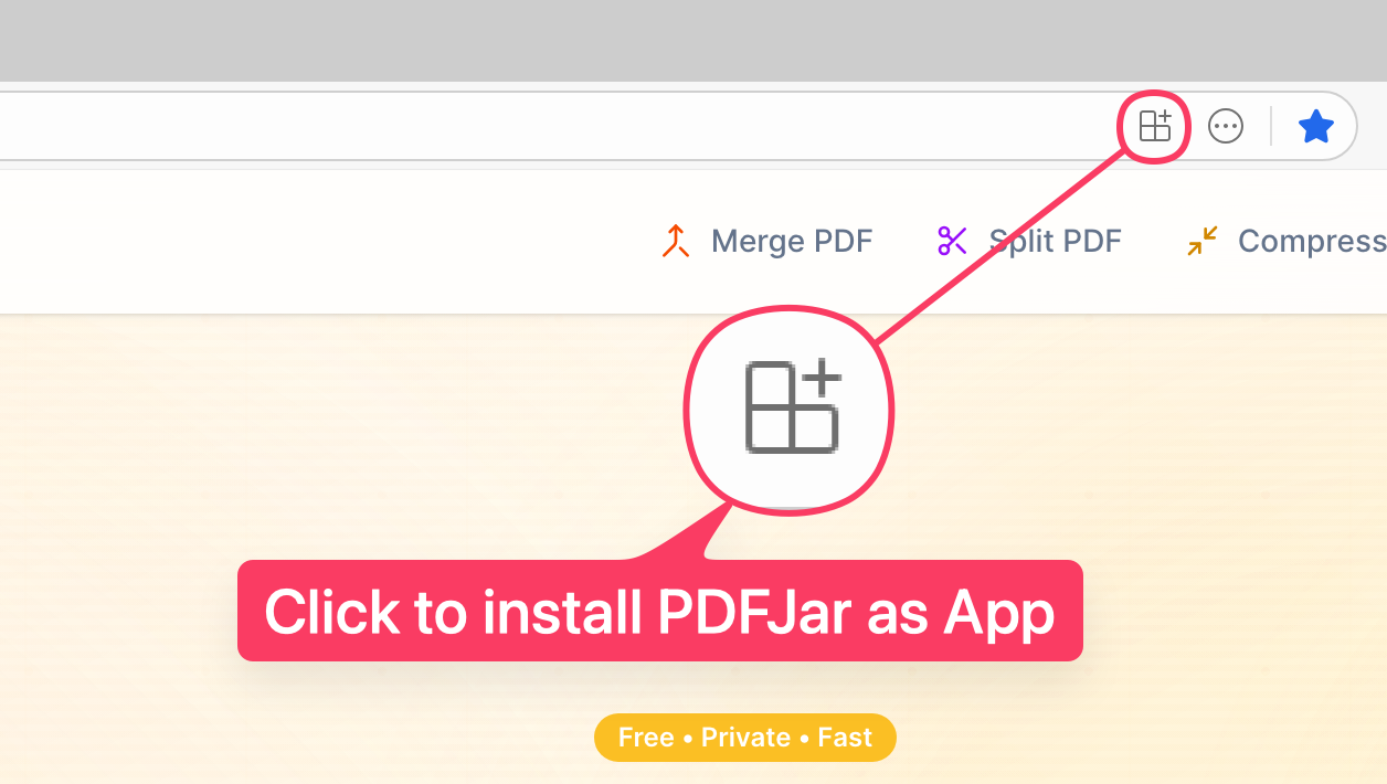 Install PDFJar on Edge - Click the install icon in the address bar